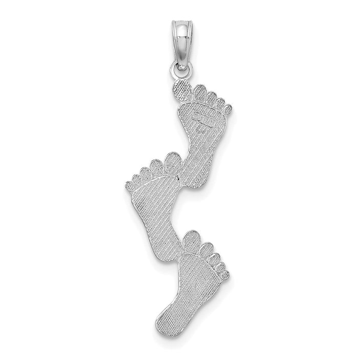 Million Charms 14K White Gold Themed Polished Triple Vertical Feet Charm