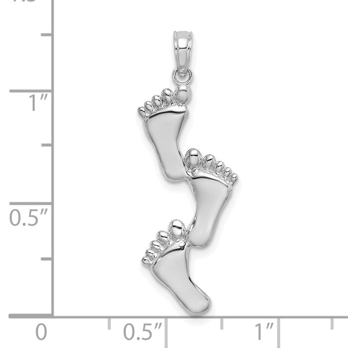 Million Charms 14K White Gold Themed Polished Triple Vertical Feet Charm