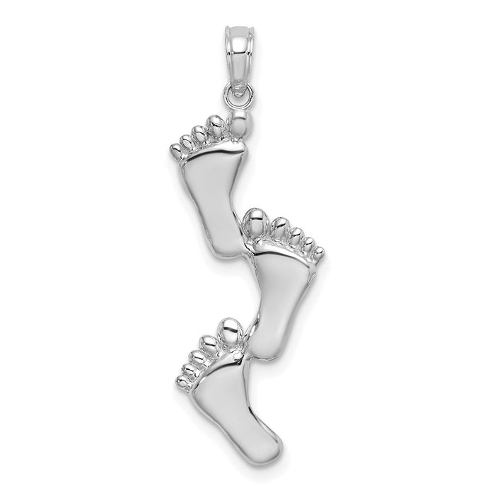 Million Charms 14K White Gold Themed Polished Triple Vertical Feet Charm