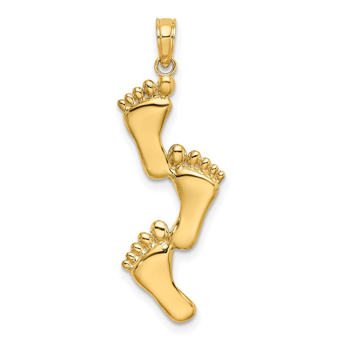 Million Charms 14K Yellow Gold Themed Polished Triple Vertical Feet Charm