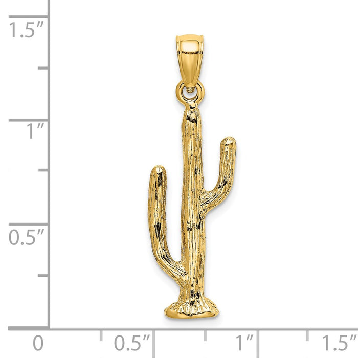 Million Charms 14K Yellow Gold Themed 3-D Saguaro Cactus Charm
