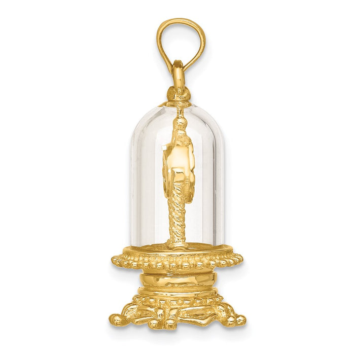 Million Charms 14K Yellow Gold Themed With Enamel 3-D Moveable Clock In Glass Dome Charm