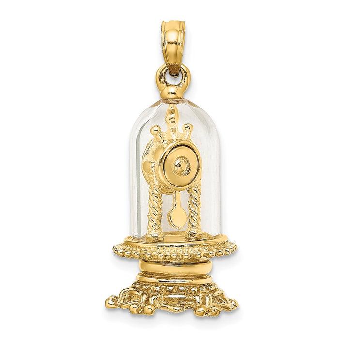 Million Charms 14K Yellow Gold Themed With Enamel 3-D Moveable Clock In Glass Dome Charm