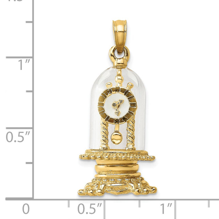 Million Charms 14K Yellow Gold Themed With Enamel 3-D Moveable Clock In Glass Dome Charm