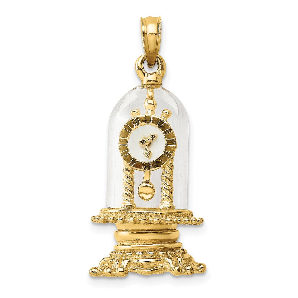 Million Charms 14K Yellow Gold Themed With Enamel 3-D Moveable Clock In Glass Dome Charm