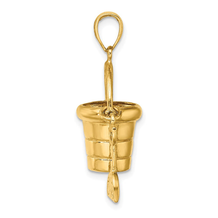 Million Charms 14K Yellow Gold Themed 3-D & Moveable Beach Bucket With Shovel Charm