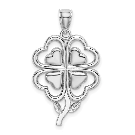 Million Charms 14K White Gold Themed 4-Leaf Lucky Clover  Charm