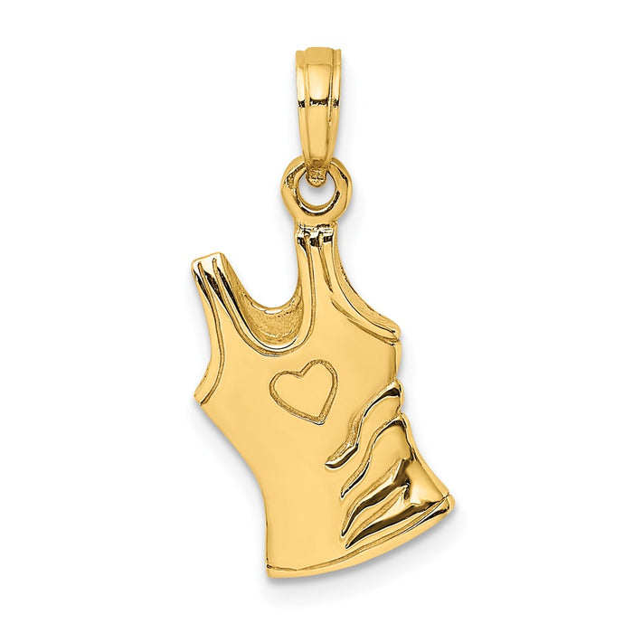 Million Charms 14K Yellow Gold Themed 3-D Tank Top Shirt With Heart Charm