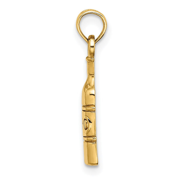 Million Charms 14K Yellow Gold Themed 2-D Wine Bottle Charm