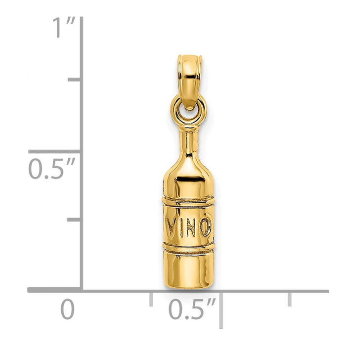 Million Charms 14K Yellow Gold Themed 2-D Wine Bottle Charm