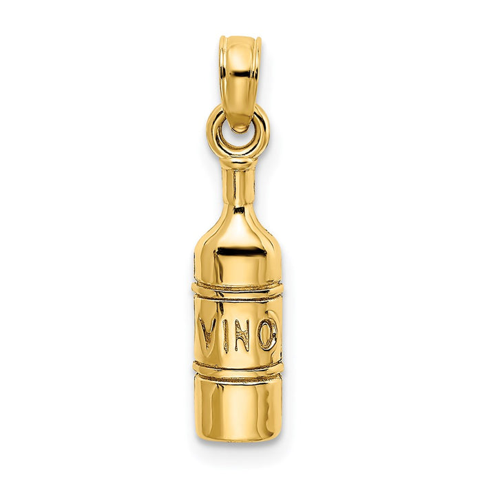 Million Charms 14K Yellow Gold Themed 2-D Wine Bottle Charm