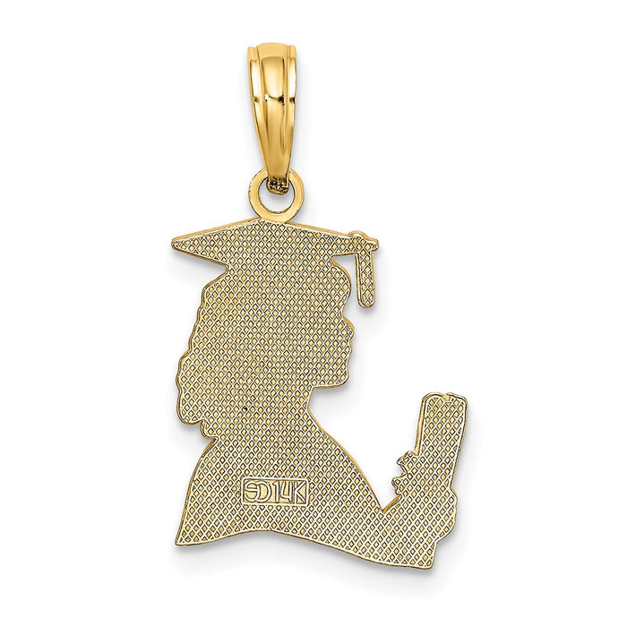 Million Charms 14K Yellow Gold Themed Polished Female Graduation Profile With Diploma Charm