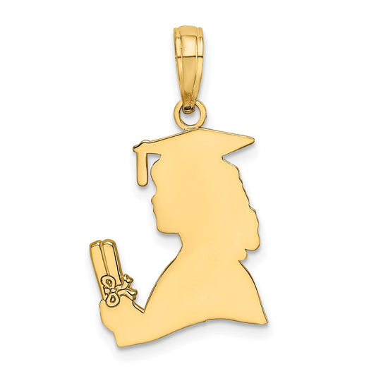 Million Charms 14K Yellow Gold Themed Polished Female Graduation Profile With Diploma Charm