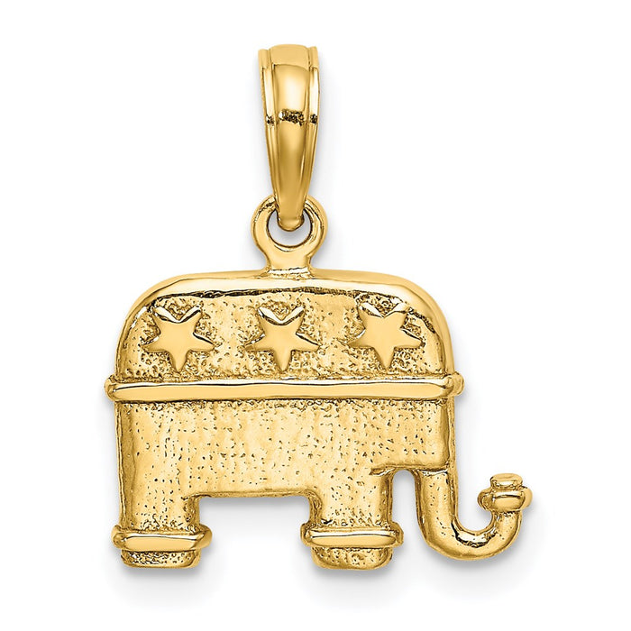 Million Charms 14K Yellow Gold Themed 3-D & Textured Republican Elephant Charm