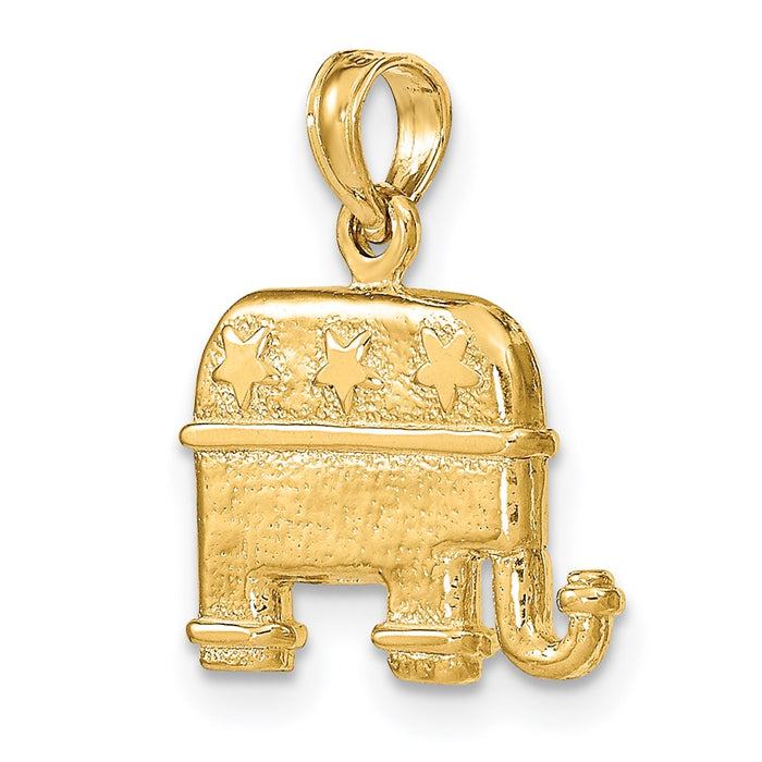 Million Charms 14K Yellow Gold Themed 3-D & Textured Republican Elephant Charm