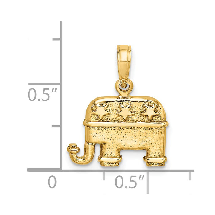 Million Charms 14K Yellow Gold Themed 3-D & Textured Republican Elephant Charm