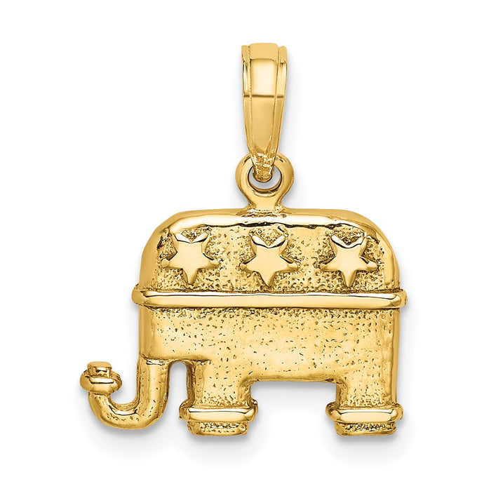 Million Charms 14K Yellow Gold Themed 3-D & Textured Republican Elephant Charm