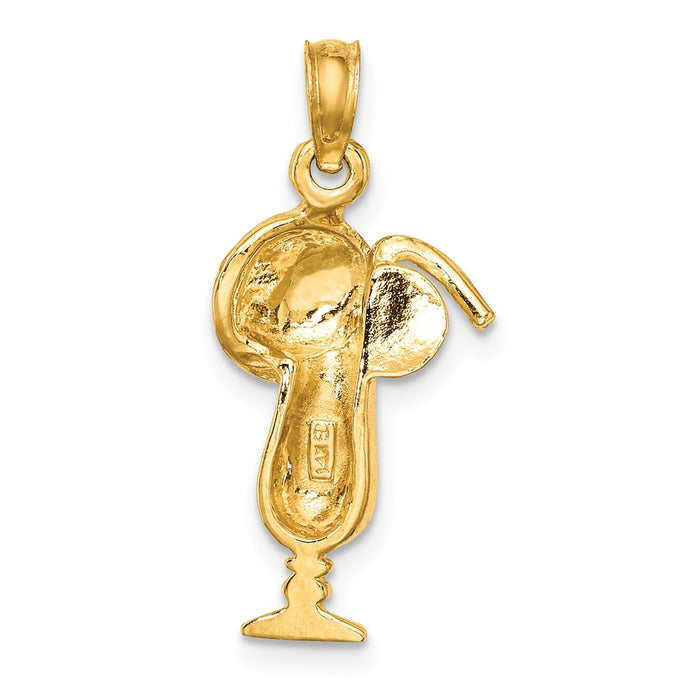 Million Charms 14K Yellow Gold Themed Polished & 2-D Tropical Drink Charm