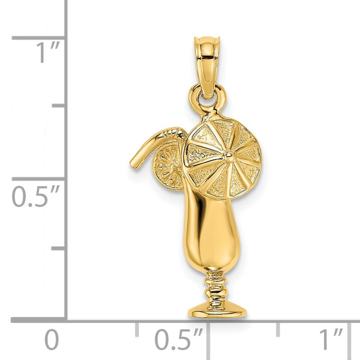 Million Charms 14K Yellow Gold Themed Polished & 2-D Tropical Drink Charm