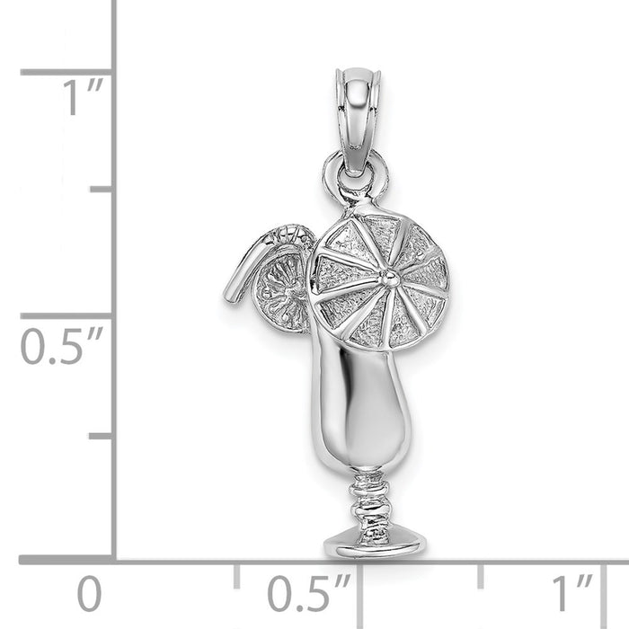 Million Charms 14K White Gold Themed Polished & 2-D Tropical Drink Charm