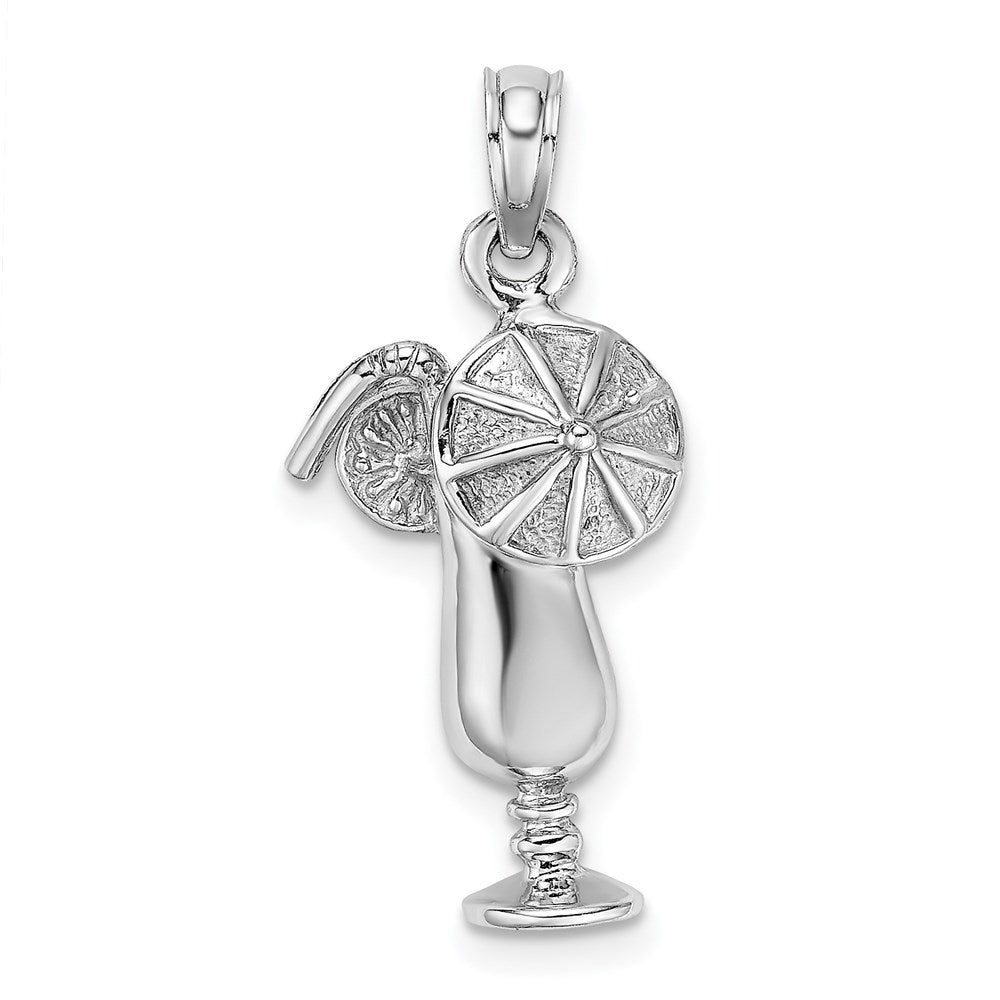 Million Charms 14K White Gold Themed Polished & 2-D Tropical Drink Charm
