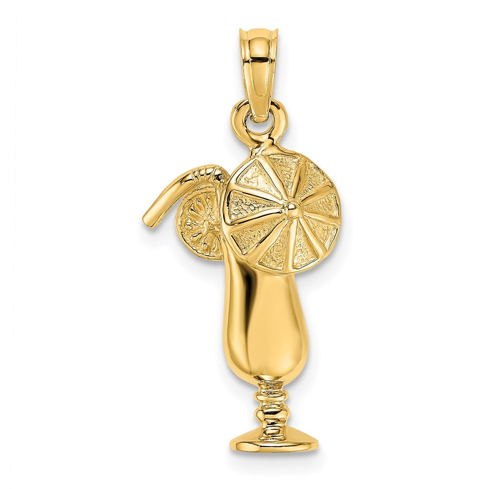 Million Charms 14K Yellow Gold Themed Polished & 2-D Tropical Drink Charm