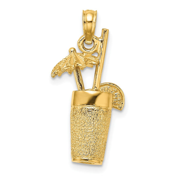 Million Charms 14K Yellow Gold Themed 3-D Textured Cocktail Drink Charm