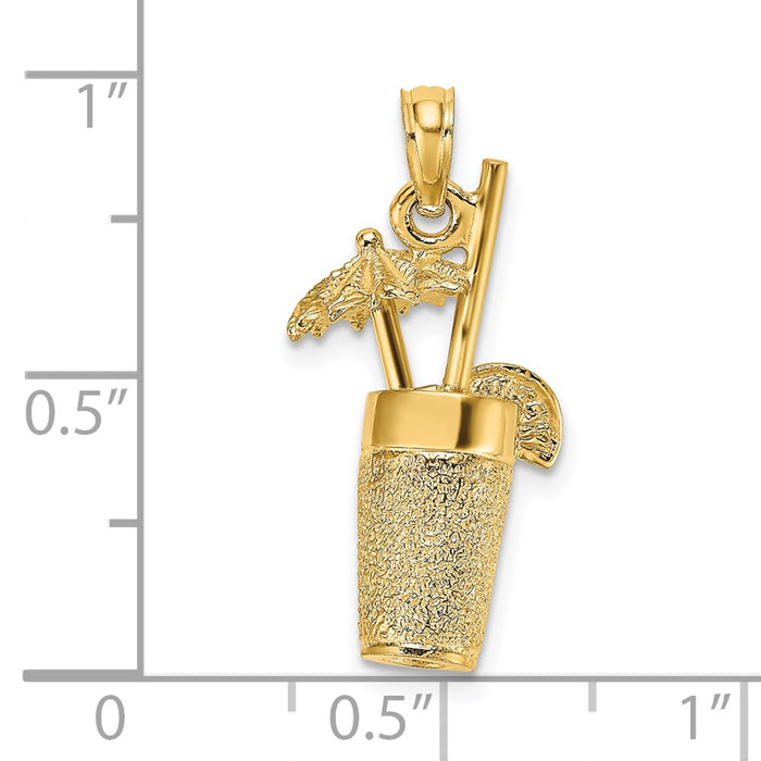 Million Charms 14K Yellow Gold Themed 3-D Textured Cocktail Drink Charm
