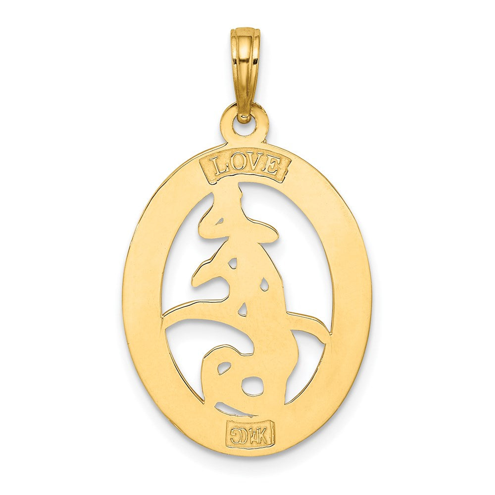 Million Charms 14K Yellow Gold Themed Chinese Love Symbol In Engraved Oval Frame Charm