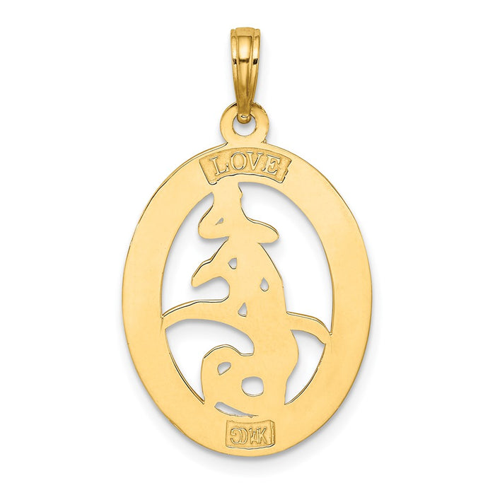 Million Charms 14K Yellow Gold Themed Chinese Love Symbol In Engraved Oval Frame Charm