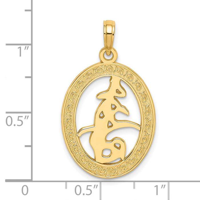 Million Charms 14K Yellow Gold Themed Chinese Love Symbol In Engraved Oval Frame Charm