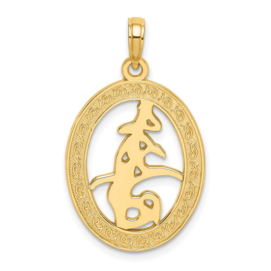Million Charms 14K Yellow Gold Themed Chinese Love Symbol In Engraved Oval Frame Charm