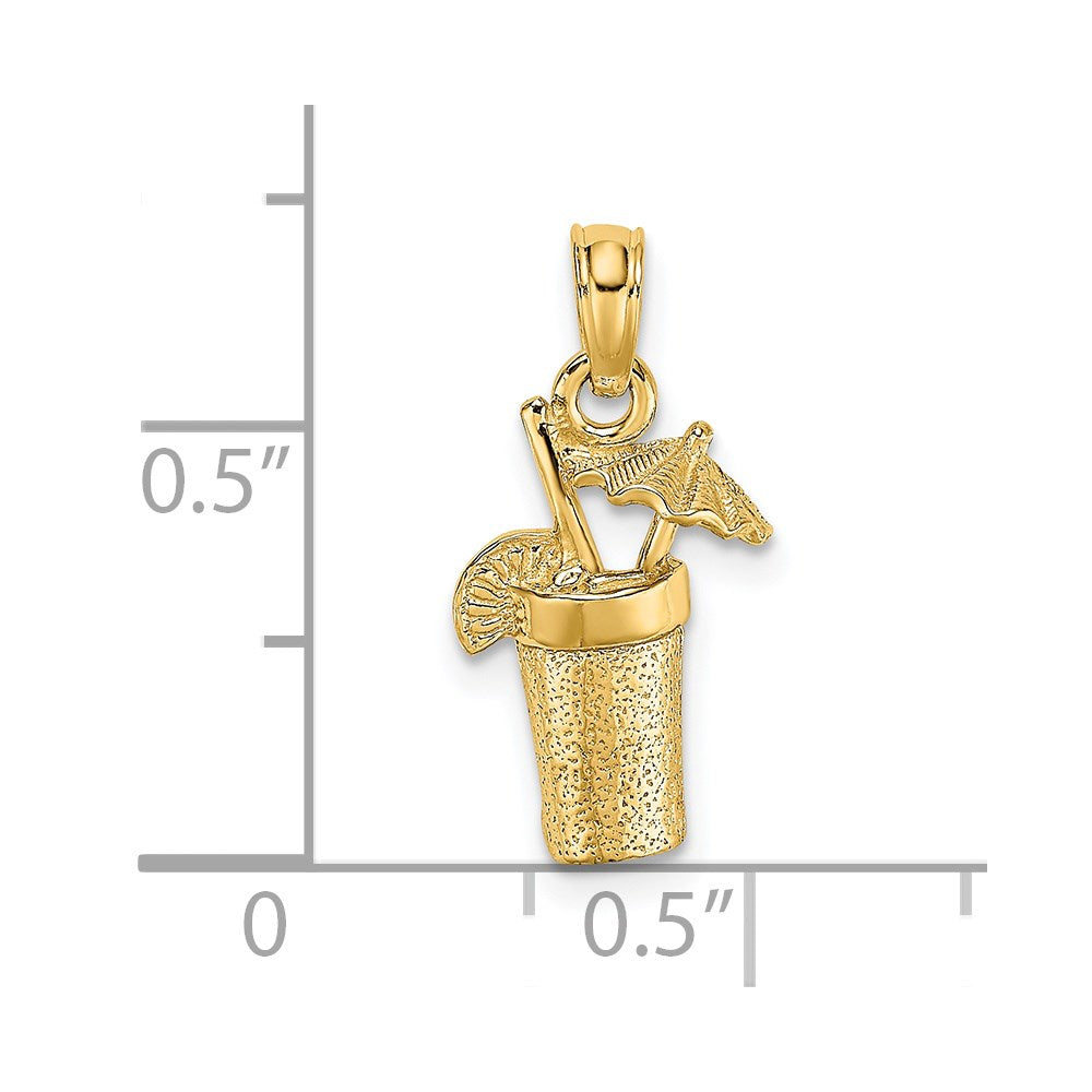 Million Charms 14K Yellow Gold Themed 2-D Cocktail Cocktail Drink With Umbrella Charm