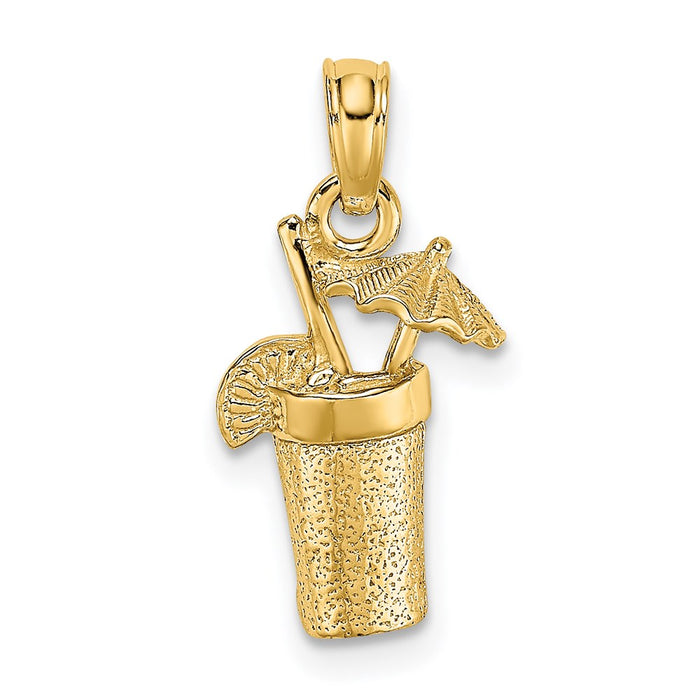 Million Charms 14K Yellow Gold Themed 2-D Cocktail Cocktail Drink With Umbrella Charm