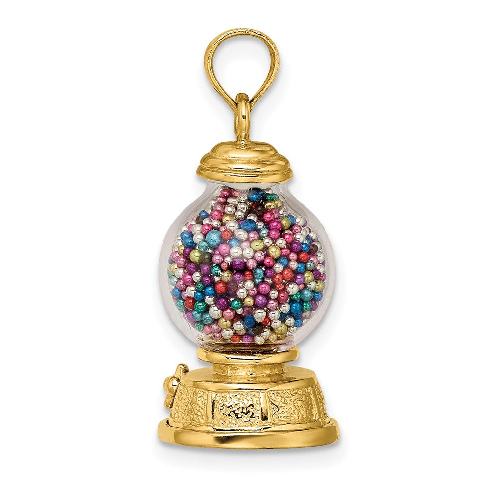 Million Charms 14K Yellow Gold Themed 3-D Moveable Gumball Machine Glass Pendant