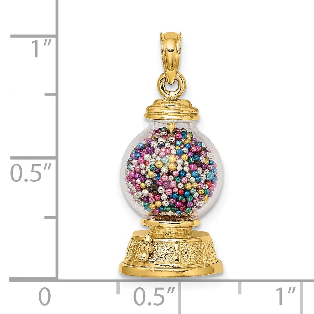 Million Charms 14K Yellow Gold Themed 3-D Moveable Gumball Machine Glass Pendant
