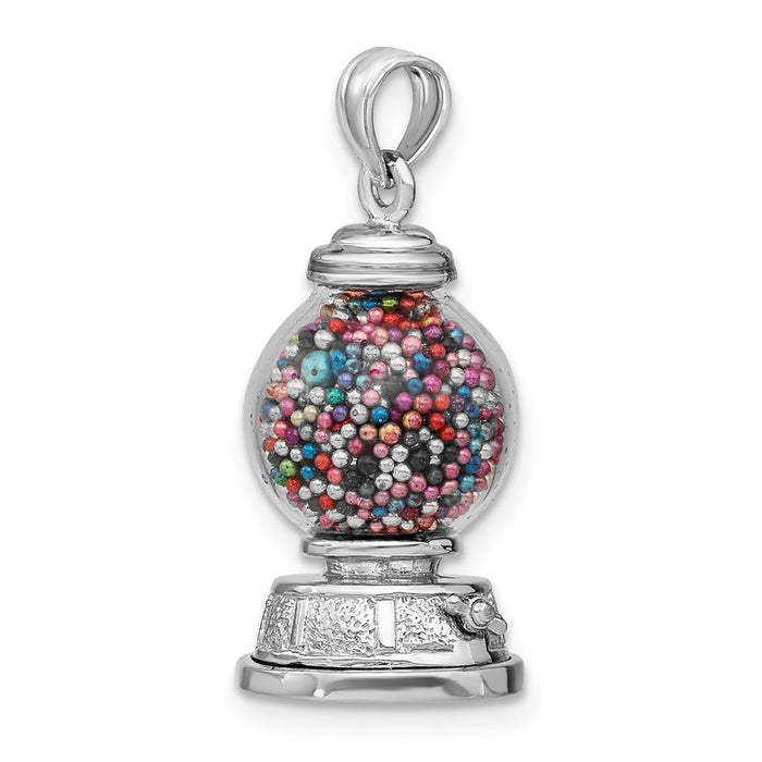 Million Charms 14K White Gold Themed 3-D Moveable Gumball Machine Glass Pendant