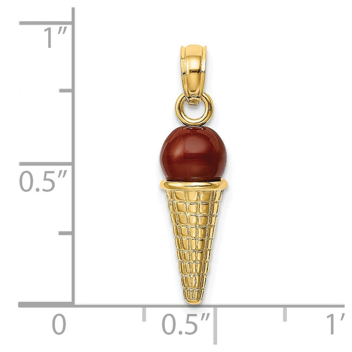 Million Charms 14K Yellow Gold Themed Satin Polished Brown Bead Ice Cream Cone Pendant