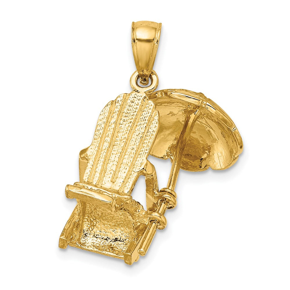 Million Charms 14K Yellow Gold Themed 3-D Beach Chair With Umbrella Charm