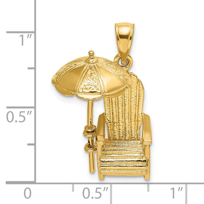 Million Charms 14K Yellow Gold Themed 3-D Beach Chair With Umbrella Charm
