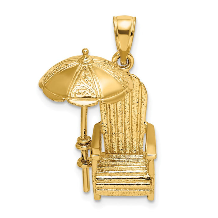 Million Charms 14K Yellow Gold Themed 3-D Beach Chair With Umbrella Charm