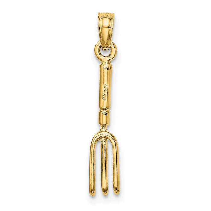Million Charms 14K Yellow Gold Themed 3-D Hp Fork Garden Tool Charm
