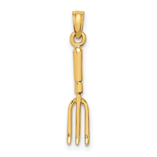 Million Charms 14K Yellow Gold Themed 3-D Hp Fork Garden Tool Charm