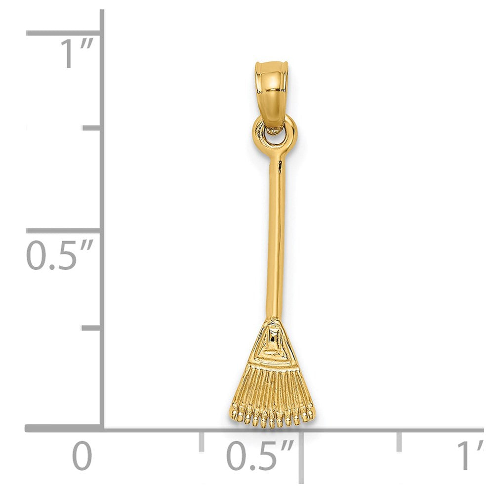 Million Charms 14K Yellow Gold Themed 3-D Leaf Rake Garden Tool Charm