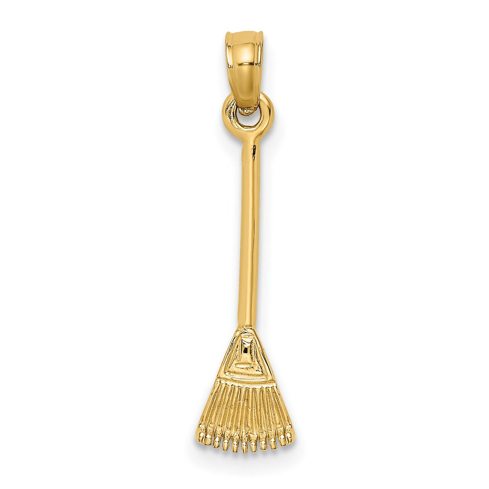 Million Charms 14K Yellow Gold Themed 3-D Leaf Rake Garden Tool Charm