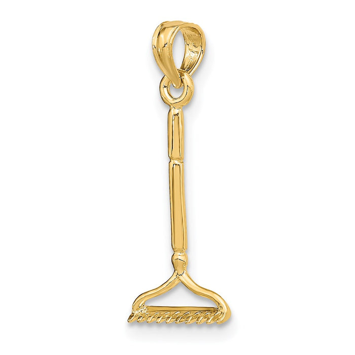 Million Charms 14K Yellow Gold Themed 3-D Landscape Rake Garden Tool Charm