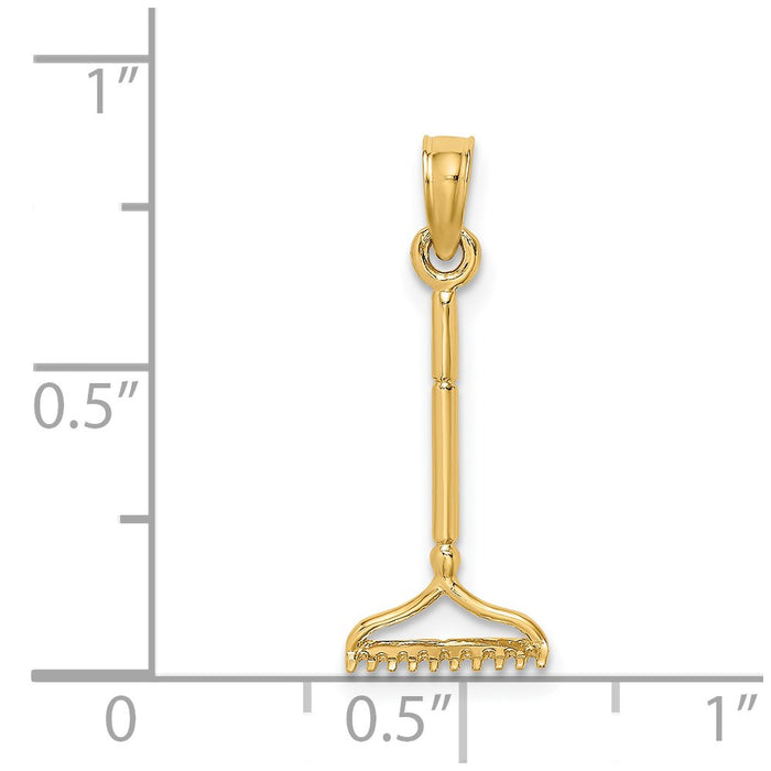 Million Charms 14K Yellow Gold Themed 3-D Landscape Rake Garden Tool Charm