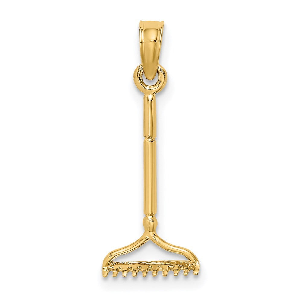 Million Charms 14K Yellow Gold Themed 3-D Landscape Rake Garden Tool Charm