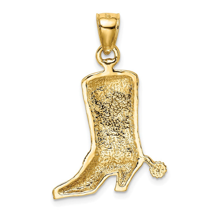 Million Charms 14K Yellow Gold Themed 2-D Cowboy Boot With Spur Charm