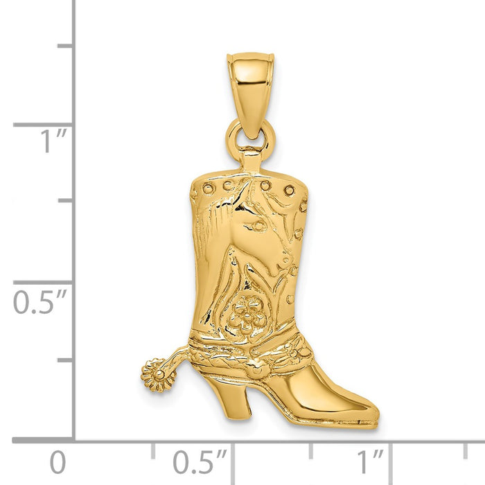 Million Charms 14K Yellow Gold Themed 2-D Cowboy Boot With Spur Charm